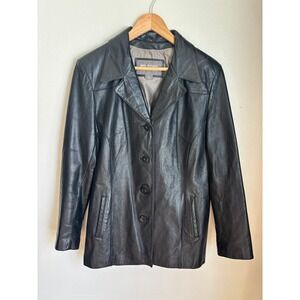 Wilsons Leather Black Button Up Blazer Jacket Women Large Vintage 90s Y2K Matrix